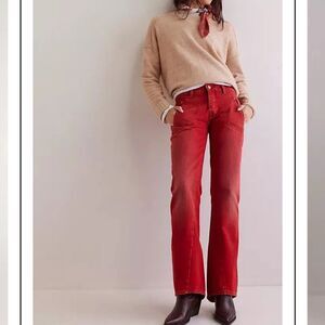 Free People We the Free Carnivale Low Rise Bootcut Jeans Hot Tamale Red